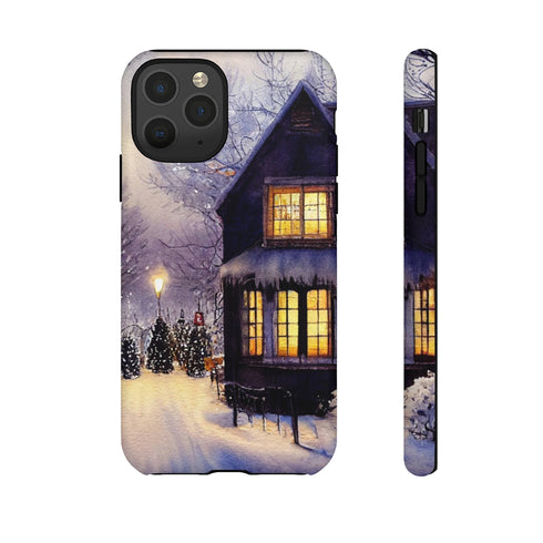 Glowing Homes in the Snow with Christmas Decorations - Impact Resistant Phone Case iPhone 11 Pro Matte